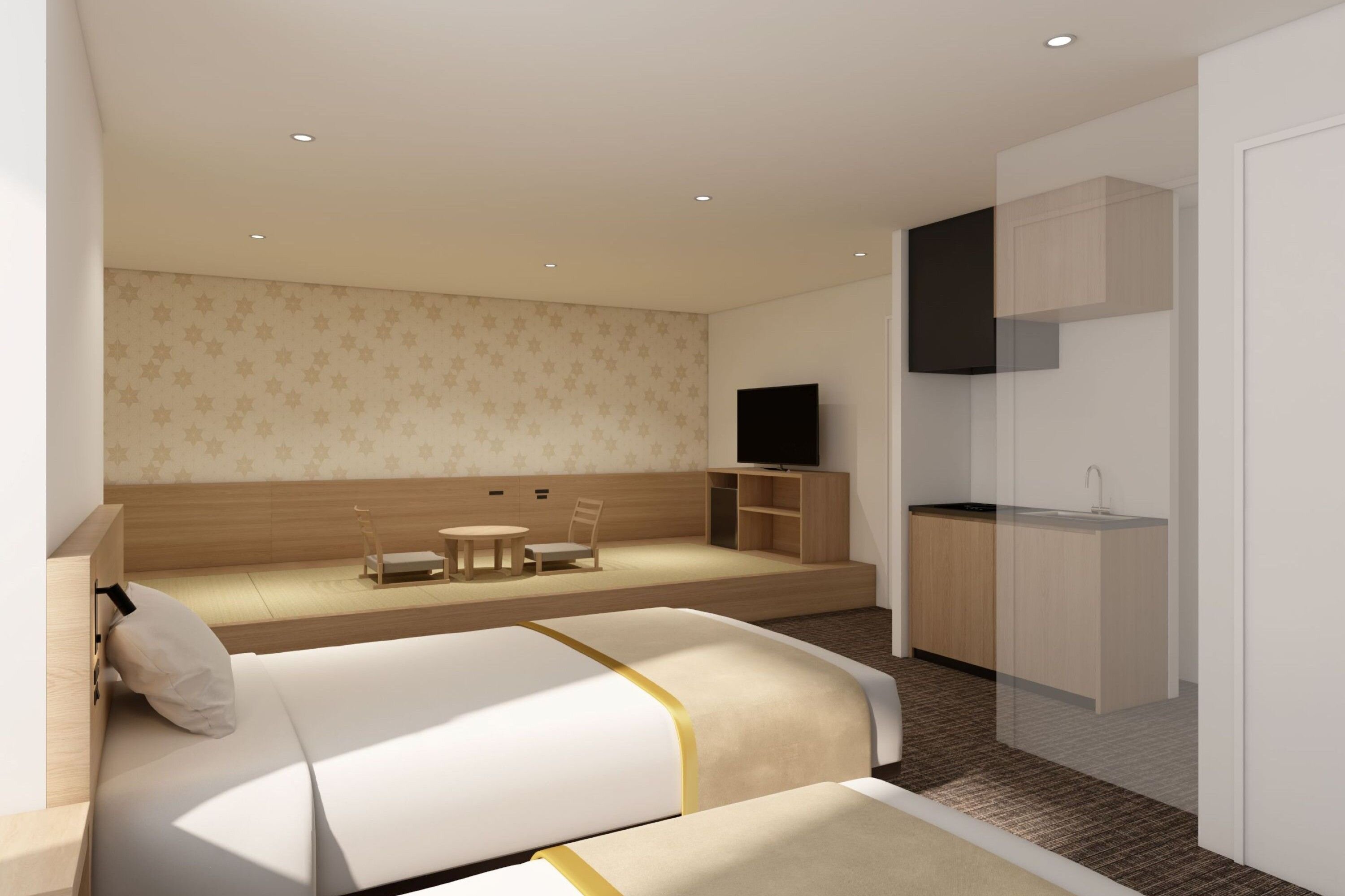 Deluxe twin room of Japanese modern style (with Kitchen)