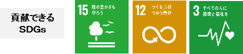 貢献できるSDGs:15 陸の豊かさも守ろう、12 つくる責任つかう責任、3 すべての人に健康と福祉を