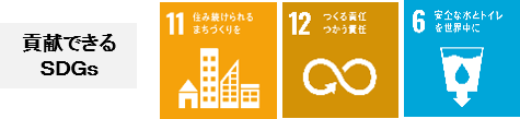 貢献できるSDGs:11 住み続けられるまちづくりを、12 つくる責任つかう責任、6 安全な水とトイレを世界中に